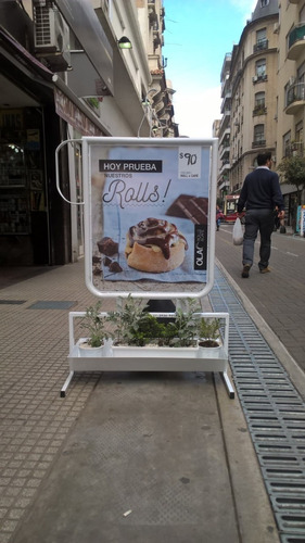 Cartel Publicitario Hierro Para Vereda Taza Cafe Macetero 