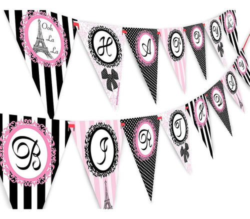 ~? Paris Happy Birthday Banner Pennant - Paris Party Decorat