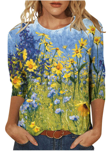 Camiseta Holgada Estampada De Pascua Para Mujer, Manga 3/4,