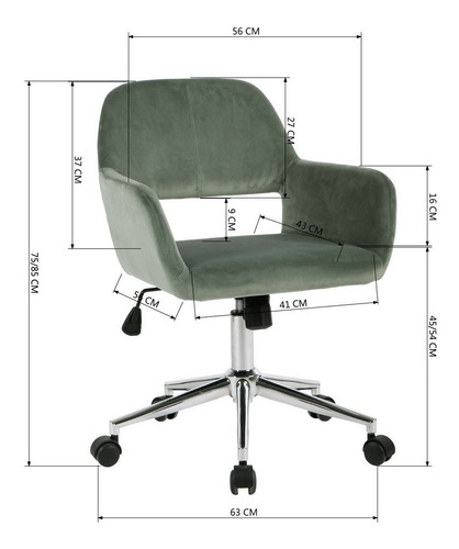 Silla Oficina Ross Tercipelo Cromada Verde Cactus