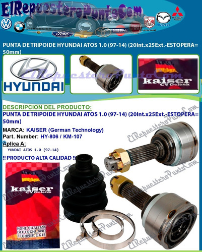 Punta Tripoide Hyundai Atos 1.0 (97-14) 20x25-50mm