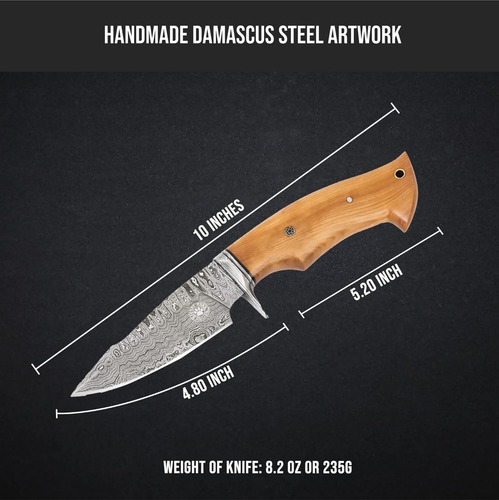 Cuchillo De Caza Bigcat Roar De Damasco Hecho A Mano Hoja