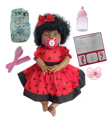 Boneca Bebê Reborn Negra Com Cachinhos Membros Silicone 