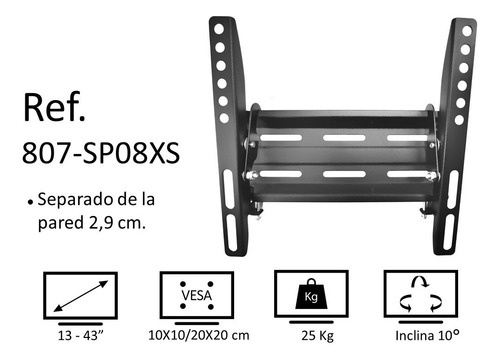 Soporte Fijo Con Inclinación Tv Pc 13 A 43 Pulgadas