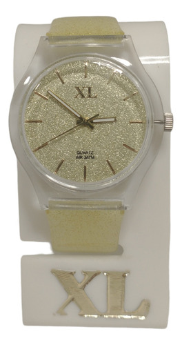 Reloj Extra Large Xl 802. Malla Y Fondo Con Glitter Dorado