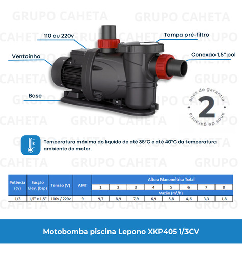 Lepono Xkp405 Motobomba Para Piscinas 1/3 Hp Monofásica