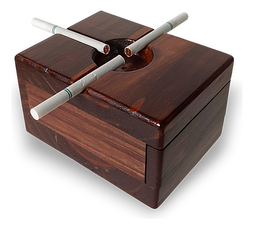 Cenicero De Madera Lustrada Artesanal De Mesa Marrón Cenicero Con Cajon