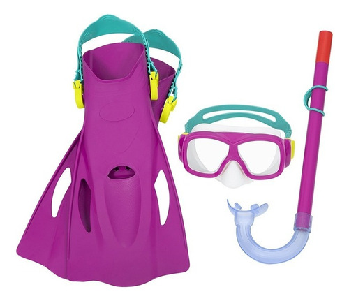 Juego De Snorkel Buceo Infantil 7 Años Gafas Tubo Y Aletas Color Morado