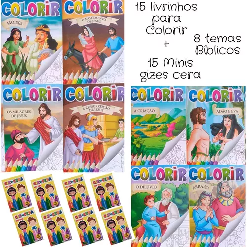 15 Revistinha de Colorir + 15 Mini Giz de Cera 5 Cores