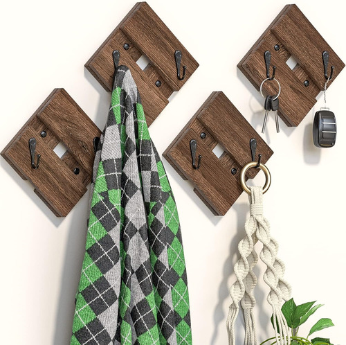 Ganchos De Pared Rústicos Colgar, Pack De 4, Percheros...