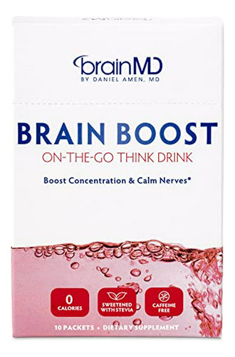 Dr Amen Brainmd Brain Boost On The Go - 10 Sobres, Sabor Baya - Bebida Nootrópica, Promueve Enfoque, Claridad Y Energía Mental - Sin Cafeína