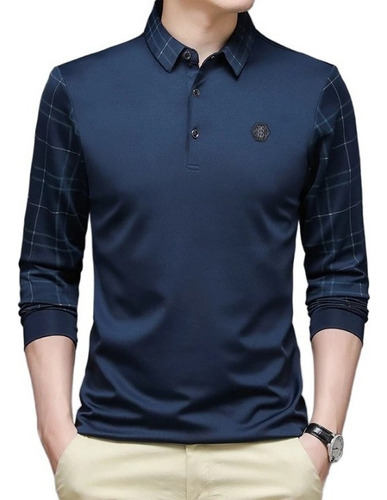 Camisa Polo De Color Sólido Manga Larga Hombres Moda Coreana