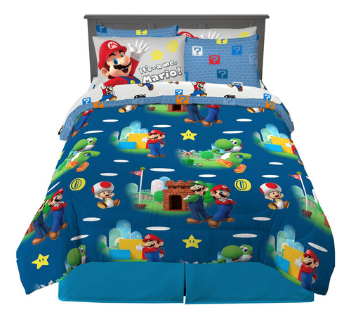 Set De Cama Super Mario Bros 7 Piezas Tamaño Queen