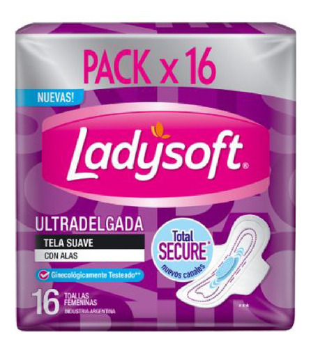 Toallas Femeninas Ladysoft Ultra Delgada Con Alas X16