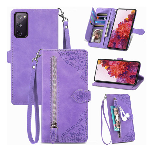 Funda Cartera Para Galaxy S20 Fe 4g/ 5g Morado Piel Sintetic