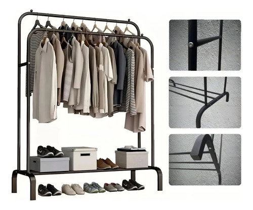 Rack Organizador De Ropa Closet Armable Perchero Rack Doble Negro