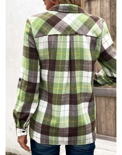 Blusa Casual De Manga Larga A Cuadros Para Mujer De Talla Gr