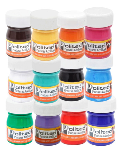 12 Pz Pintura Acrílica Politec Colores Surtidos 20ml Arte 