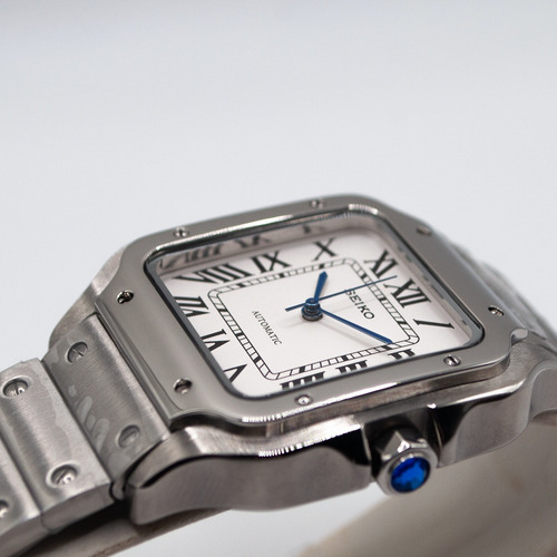 Reloj Seiko Mod Santos Automatico 39mm Plateado Plateado Blanco