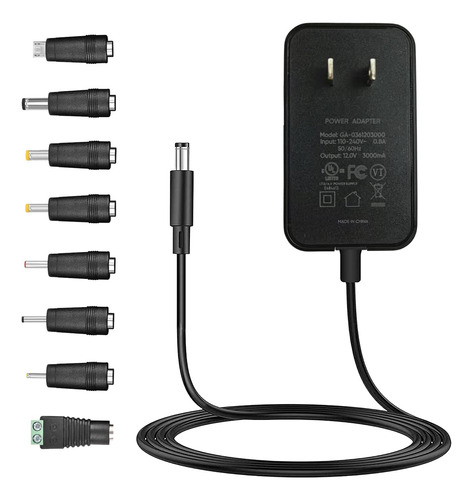 Adaptador De Fuente De Alimentacion De 12v 3a Con 8 Puntas D