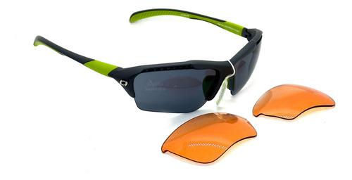 Anteojo Sol Optitech Casiopeia Op154 Intercambiable Running Armazón Gris Oscur Verde - Lentes Negro Ambar