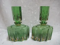 Comprar Antiguo Par Perfumeros Vidrio Verde Dorado C\u002F Tapones (15189