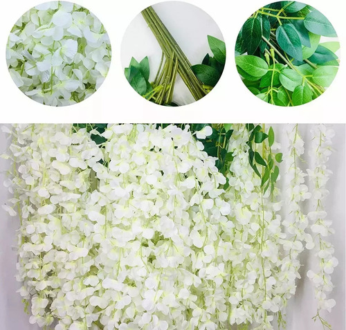 Flores Artificial Wisteria 12pzs 1.1m Decoración Fiesta Boda Color Blanco