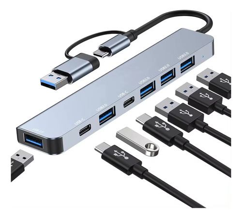 Hub Usb-c 7 Em 1 4 Portas Usb+leitor Cartão+carregamento