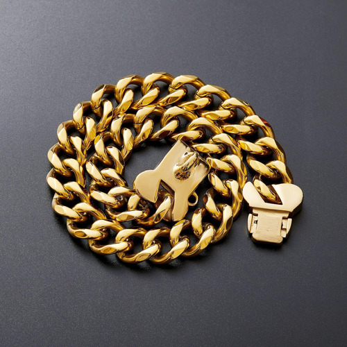 Collar De Perro De Acero Inoxidable Dorado Con Eslabones Cub