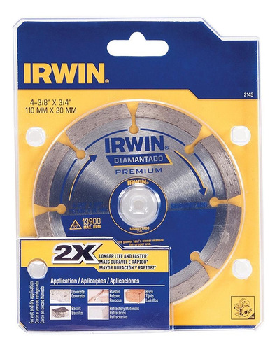 Disco Diamantado Irwin Segmentado 110mm Seco Agua  Iw2145