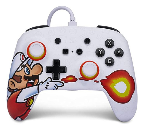 Control Alámbrico Nintendo Switch Fire Mario Powera Color Blanco