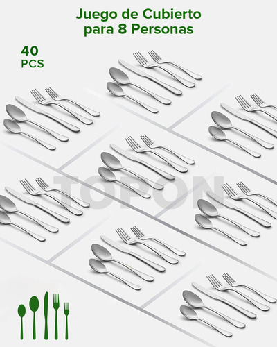 Juego De Cubiertos Acero Inoxidable Topon 40 Piezas Plata