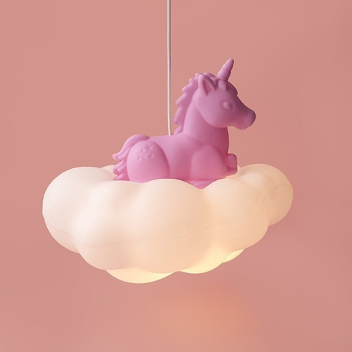 Luminária Pendente Lustre Unicórnio Na Nuvem De Teto Bivolt