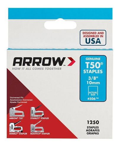 Grapas Arrow T50 1/4 (6mm) Caja 1250 Unidades 50424sp