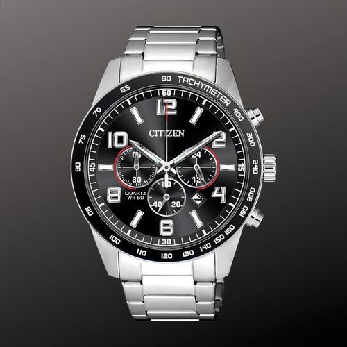 Relógio Citizen Masculino Cronógrafo Tz31454t / An8180-55e Cor da correia Prateado Cor do bisel Preto Cor do fundo Preto