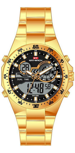 Relógio Masculino Kat-wach Anadigi Kt1121 Dourado