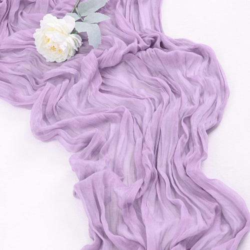 2pzs Caminos De Mesa Gasa Elegante Boho Decoración Boda Color Azul Marino Light Purple Mantel Decorativo Ruffled Mantel Decoración de Mesa Boda Baby Shower Cumpleaños Celebración Estilo Vintage