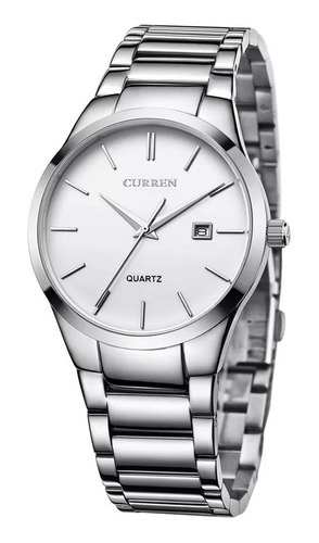 Reloj deportivo Curren Orient 8106 para hombre, acero inoxidable, color de la correa: blanco