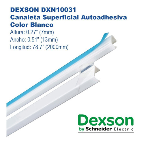 Canaleta Lisa Dexson Autoadhesiva 13mm X 7mm X 2m Blanco