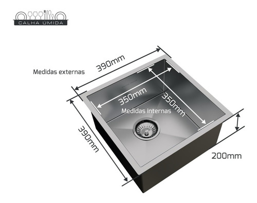 Imagem 3 de 7 de Cuba Quadrada 35 X 35 Cm Inox 304 Com Válvula E Frete Grátis