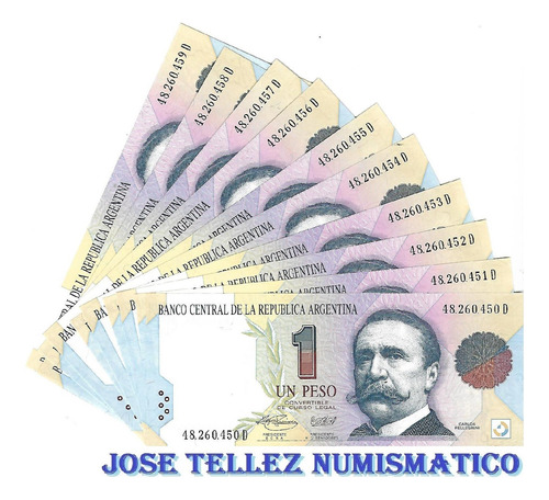 Bottero 3009 Lote 10 Billetes $ 1 1er Diseño Unc Palermo