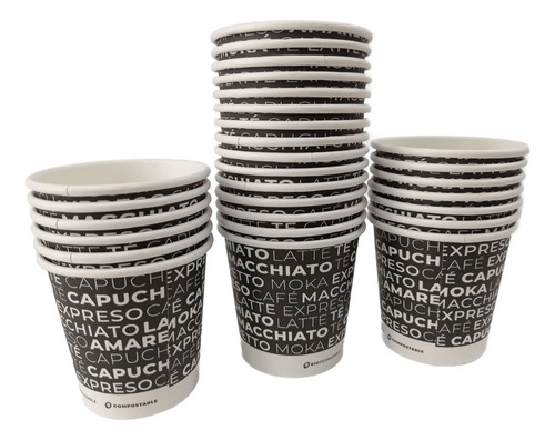 Vaso De Carton Para Café Encerado Biodegradable 12 Oz 50 Pz Color Negro