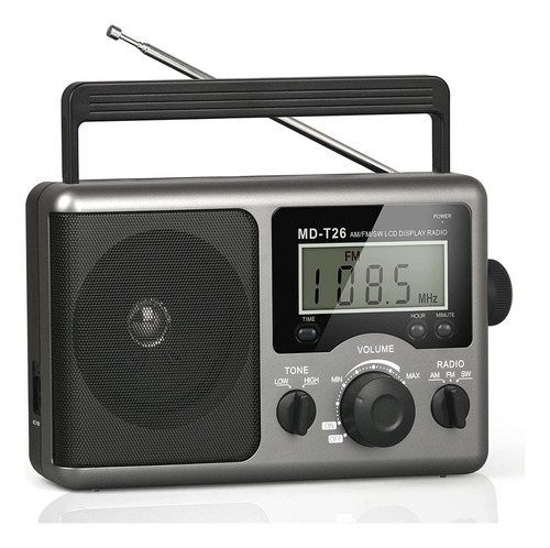 Radio Portatil Am Fm Sw Pantalla Reloj Botones Grandes Ac/dc