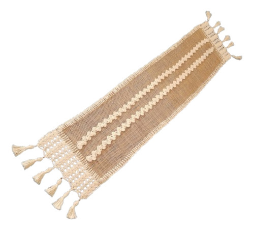 Camino De Mesa De Arpillera Con Crochet Beige Liso