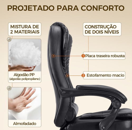 Cadeira Executiva Presidente Ergonômica Luxo Escritório Com Estofado De Couro Sintético Preta 9090 Aj Shops