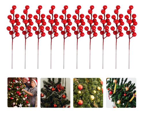 A 20pcs Simulación Bayas Navideñas Rama Navidad Casa Par
