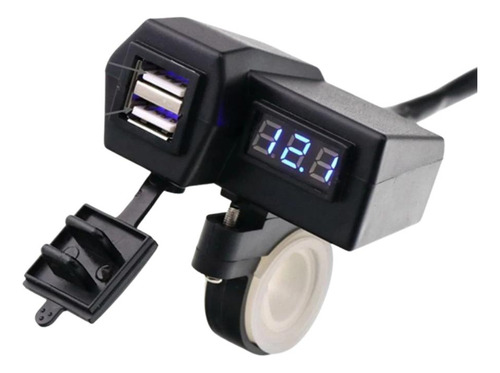 Carregador Celular Gps Moto Usb C/ Voltímetro Led Cor Azul