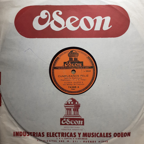 Disco De Pasta 78 Rpm - Elder Barber (cumpleaños Feliz) (Usado)