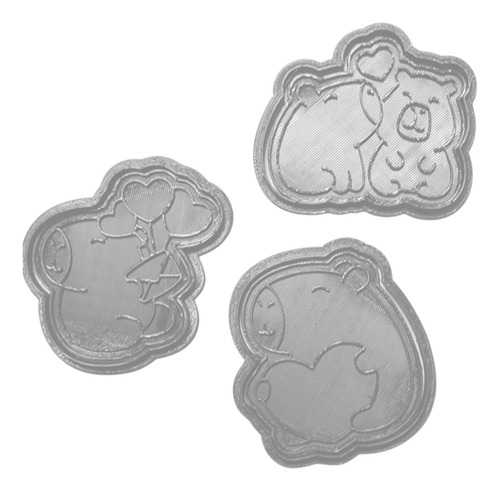 Kit 3 Cortadores Capivara Biscoito Confeitaria Românticos Cor Vermelho