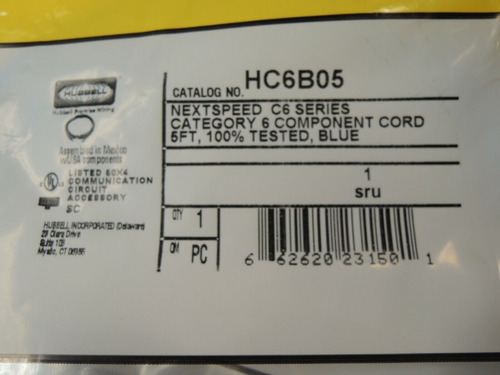 Cable De Conexión Hubbel Hc6b10 Cat 6 5ft Rj45